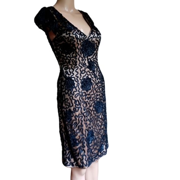 Sue Wong Beaded Black Dress Crochet Flowers 4 - Picture 2 of 12